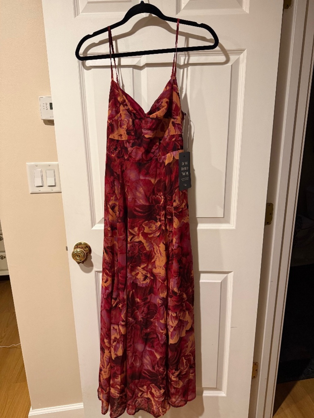 NWT Lulus floral spaghetti strap dark red wedding guest dress size S